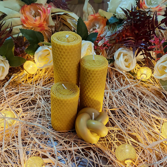 Set of 4 BEESWAX CANDLES, Pure Natural Candles
