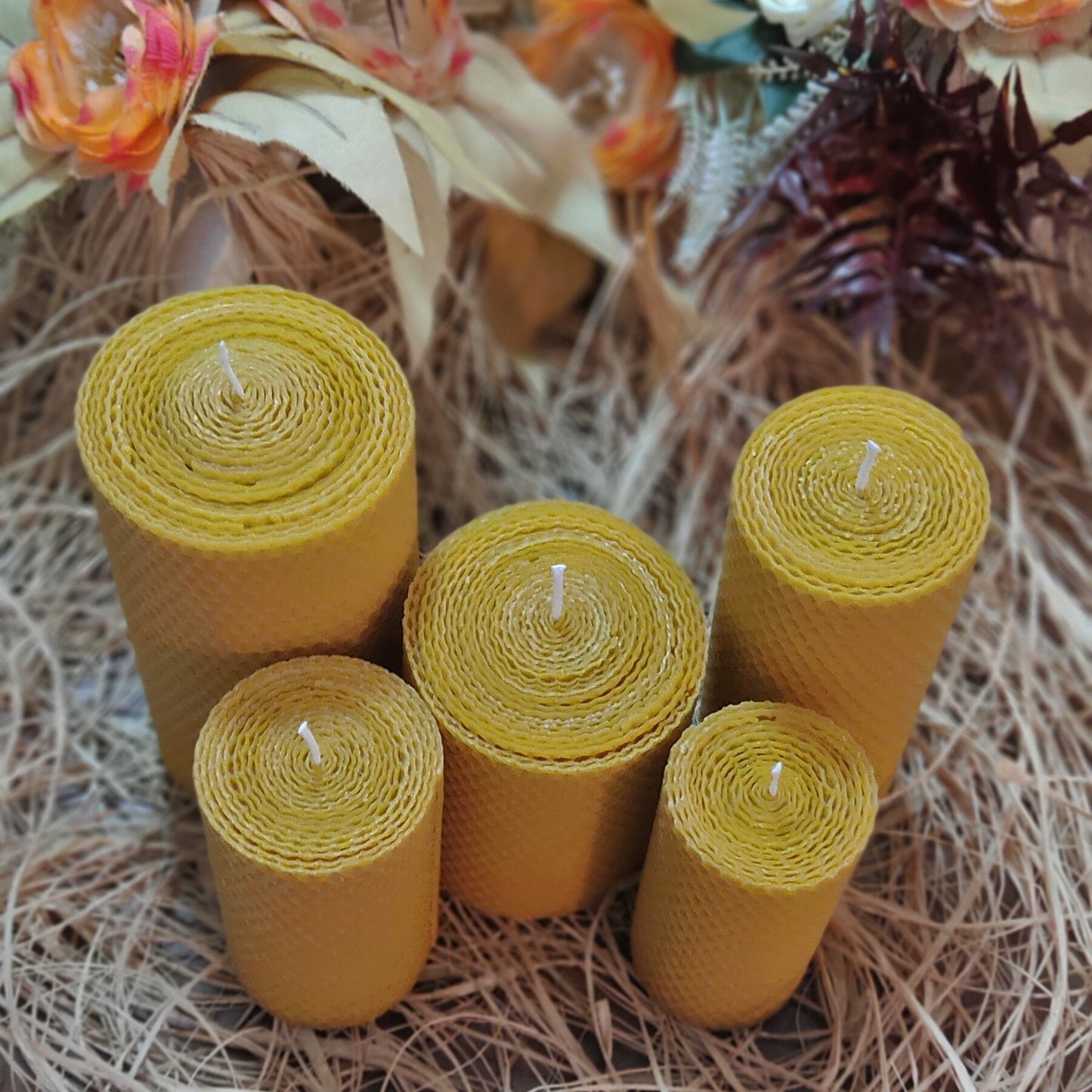 HoneyComb Beeswax Candles Set of 5, %100 pure beeswax candles