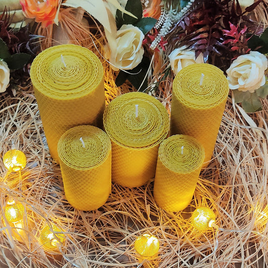 HoneyComb Beeswax Candles Set of 5, %100 pure beeswax candles