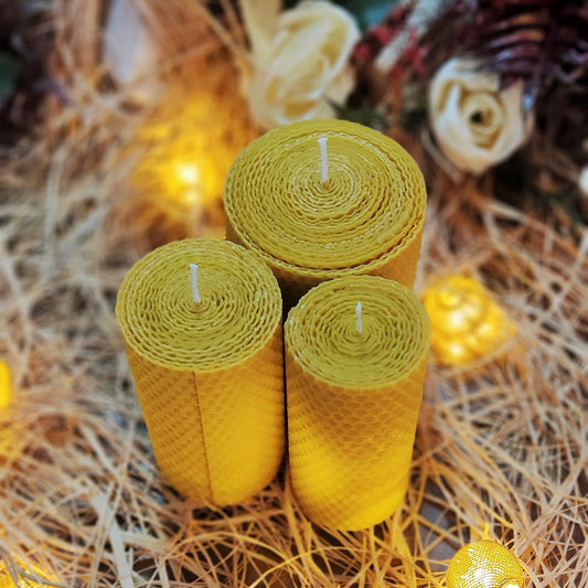 Extra Large Set of 3 Beeswax candles, beeswax pillar candles, honeycomb beeswax,Home Decor candles, handrolled candles