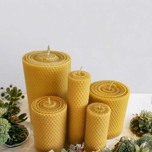 Big set of 5 honeycomb candles, %100 pure Beeswax Candles