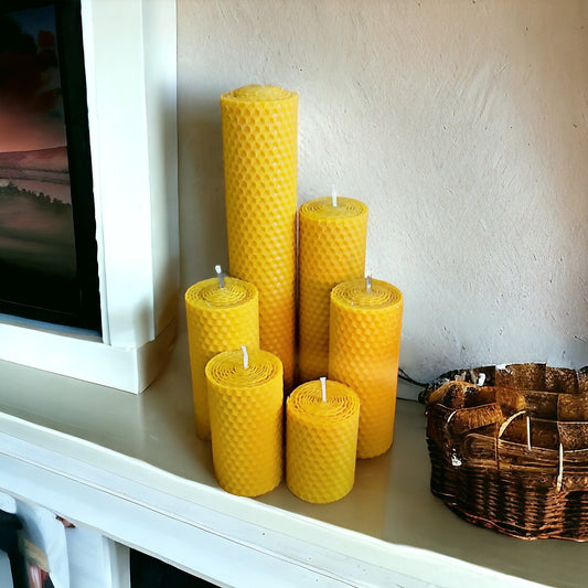 Set of 6 Honeycomb candles | hand rolled beeswax candles | Ritual candles | %100 natural certified and sustainable beeswax